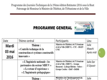 Programme journées techniques du salon BATIMATEC 2016